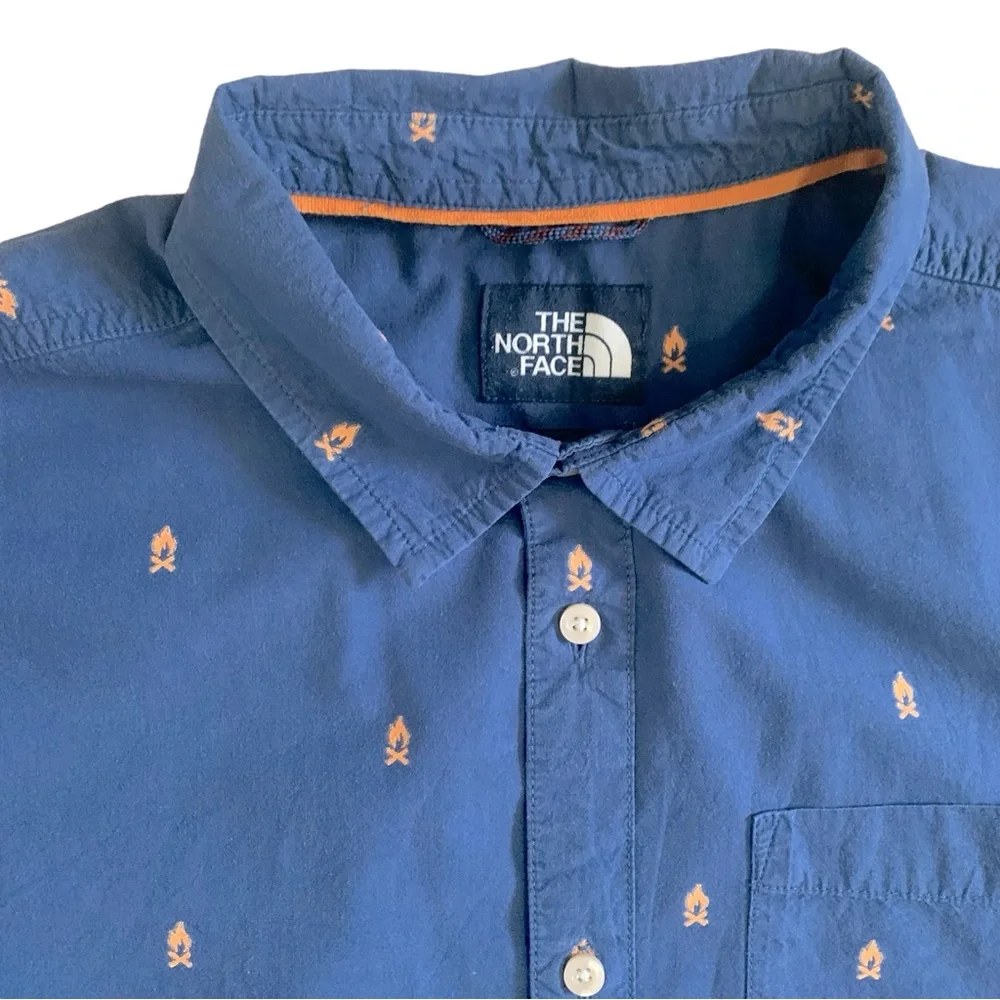 The North Face Short Sleeve Button Down Shirt Blue Bonfire Campfire Size…